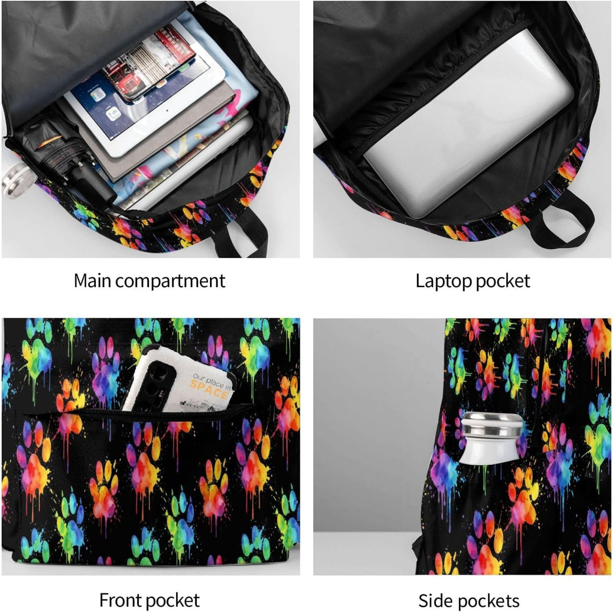 Colorful Dog Paws Laptop Backpack For Men Women, Lightweight Daypack Bookbag For Daily Commutes Business Travel Hiking