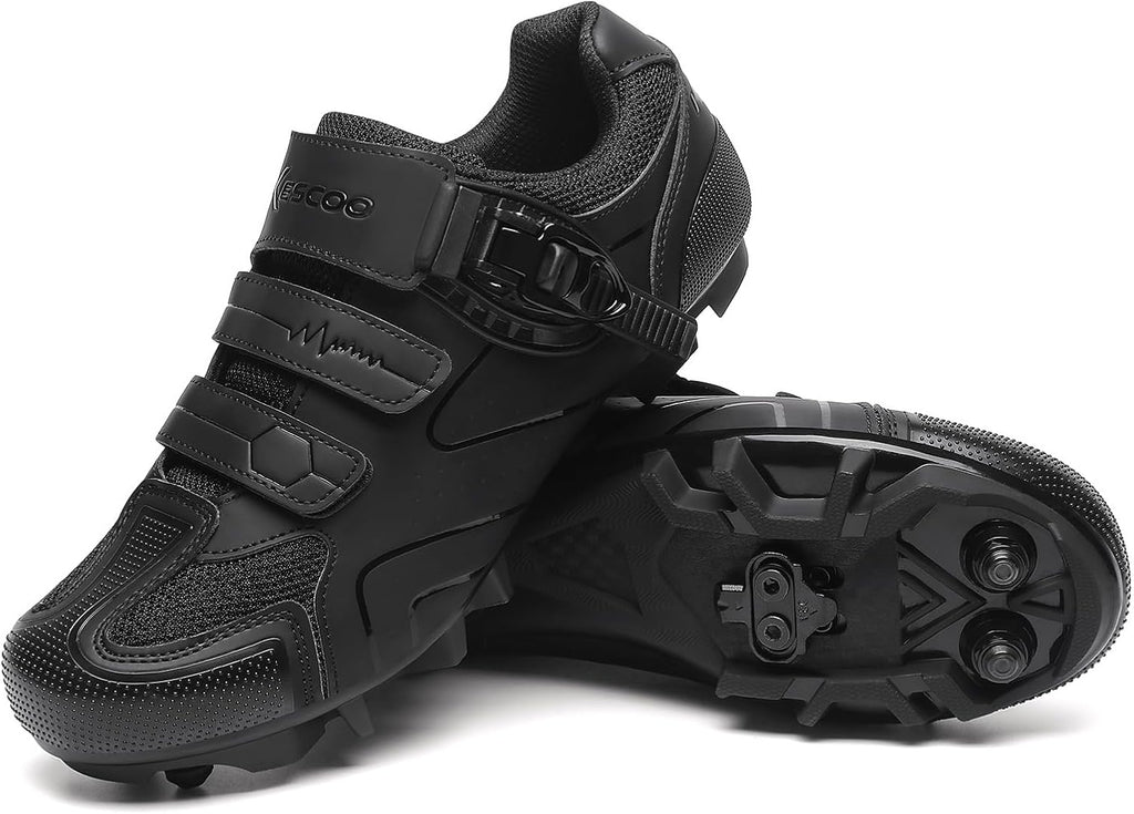 KESCOO Mens Mountain Bike Shoes with 2-Bolts SPD Cleats Cycling Shoes