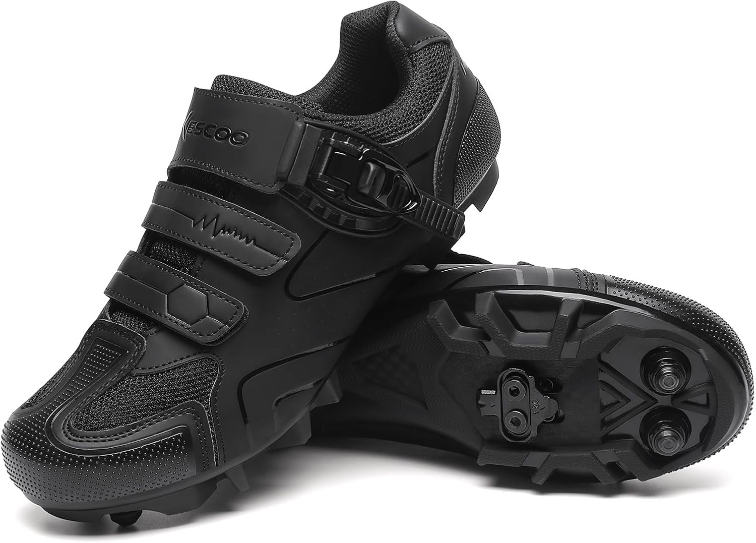 KESCOO Mens Mountain Bike Shoes with 2-Bolts SPD Cleats Cycling Shoes