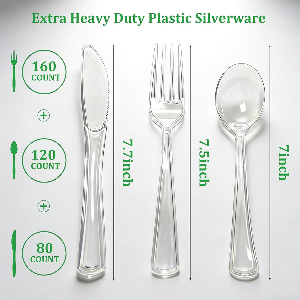 360 Count Plastic Silverware Heavy Duty Clear Cutlery Set for Party Wedding
