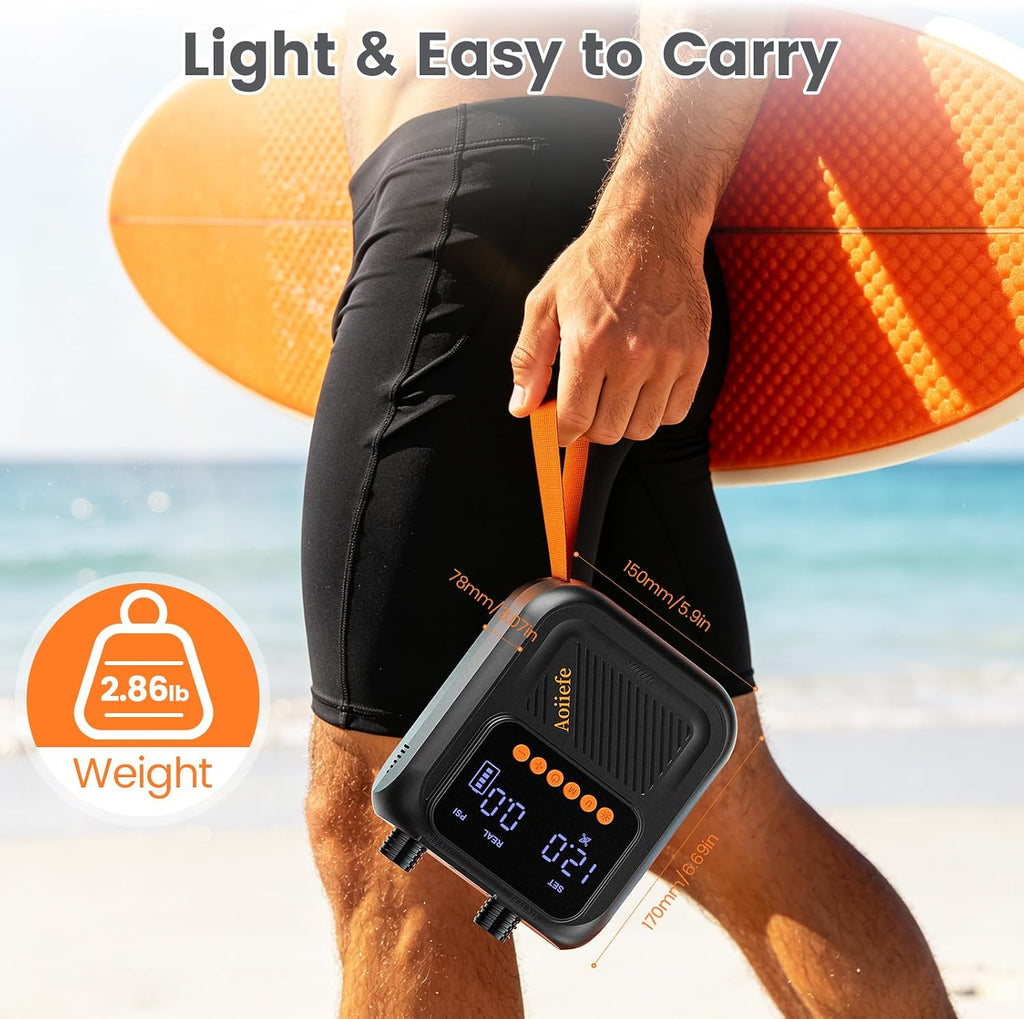 Portable Rechargeable Electric SUP Paddle Board Pump, Intelligent Dual Stage Inflation&Deflation, Up to 20PSI and Auto-Off for Stand UP Paddle Boards, Kayaks, Tents