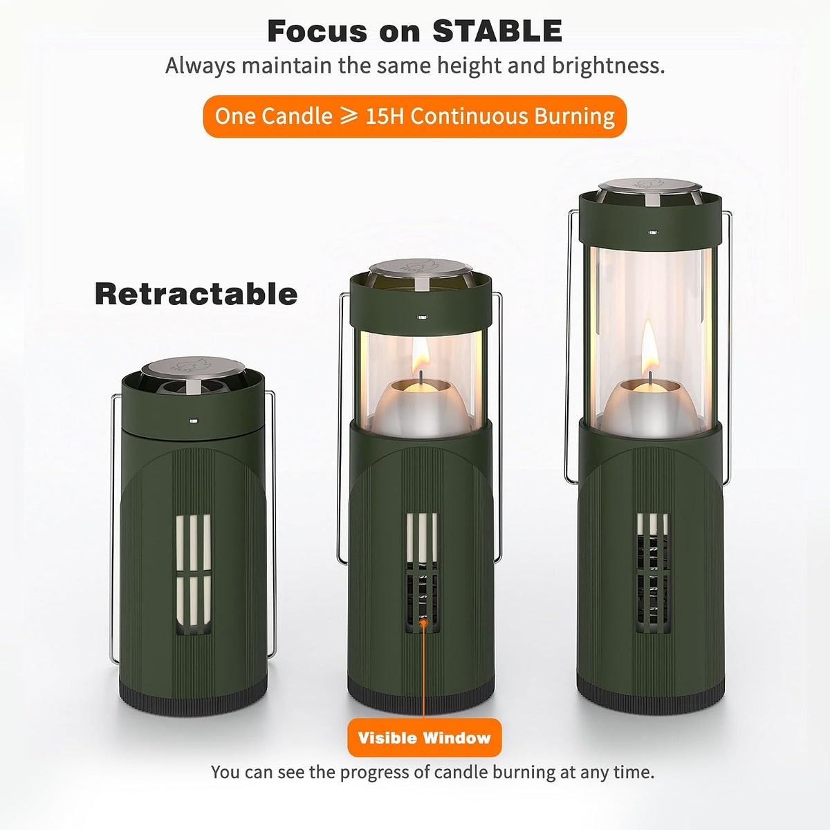 Mini Candle Lantern for Real Candles, 15H Camping Emergency Light, Green