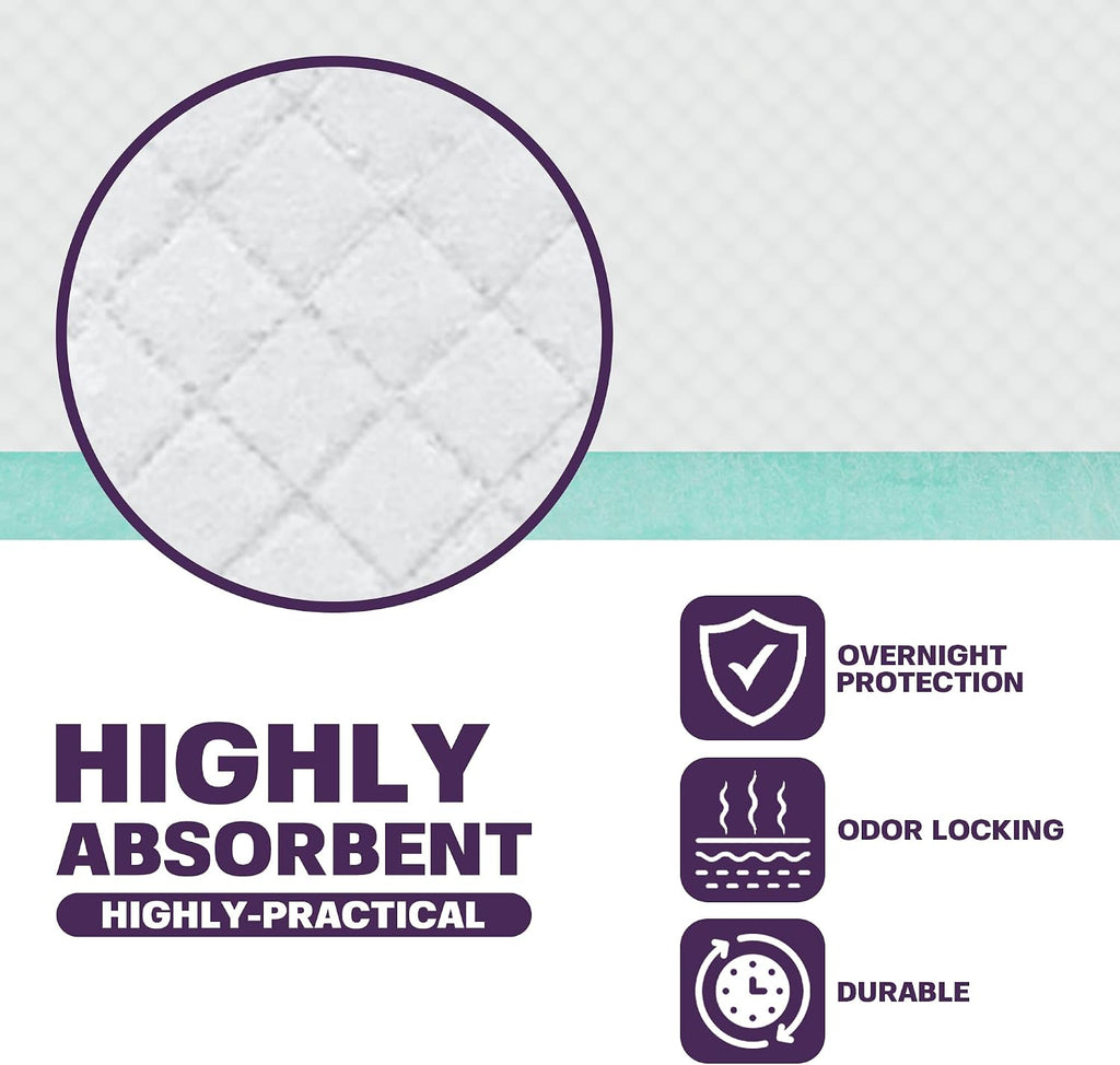 Disposable Bed Pads with Adhesive for Adults and Kids 17 x 24 (100 Count) - Super Absorbent Waterproof Incontinence Underpads, Chuck Pads, Chux Pads, Changing Pads for Baby, Pee Pads