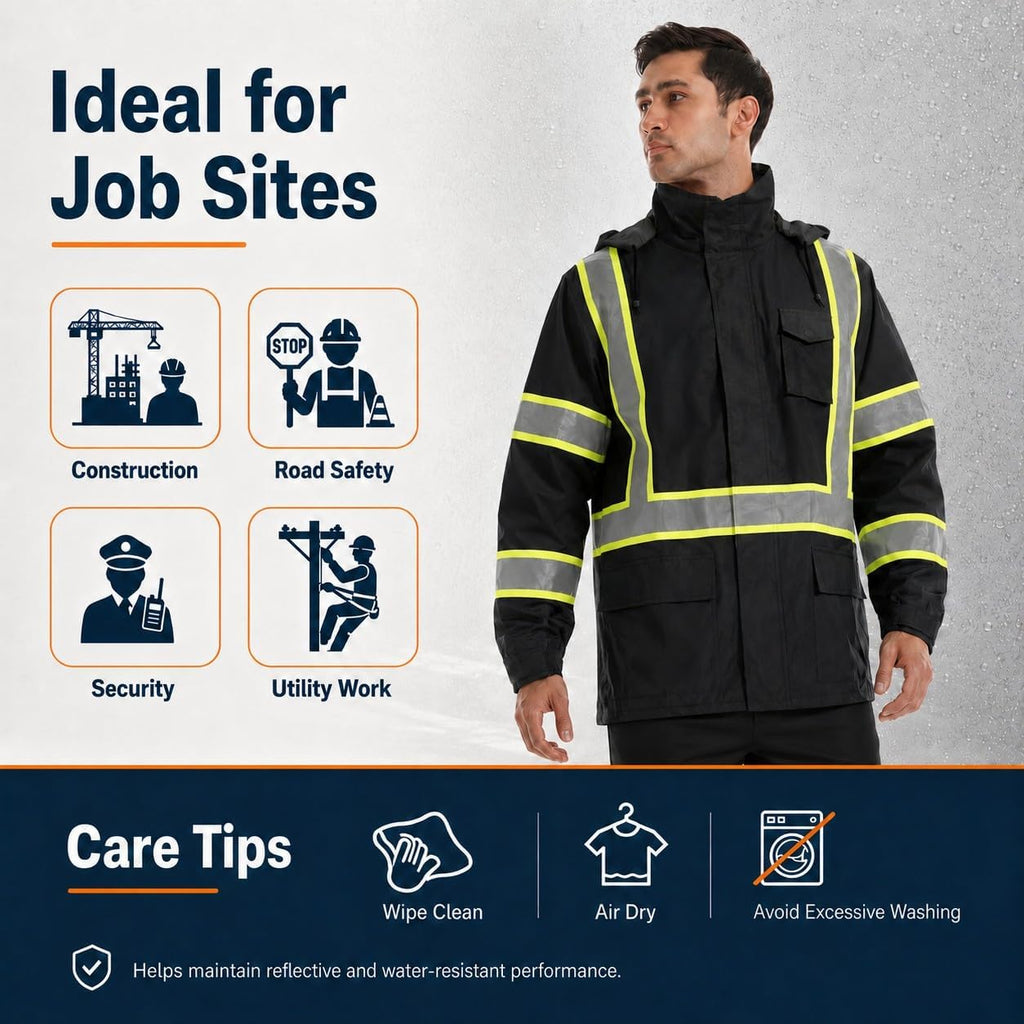 SKSAFETY Hi Vis Safety Rain Jacket for Men, Construction Work Rain Gear Heavy Duty Class 3 Rain Coat Waterproof Lightweight