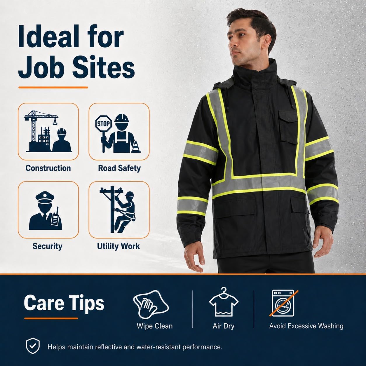 SKSAFETY Hi Vis Safety Rain Jacket for Men, Construction Work Rain Gear Heavy Duty Class 3 Rain Coat Waterproof Lightweight