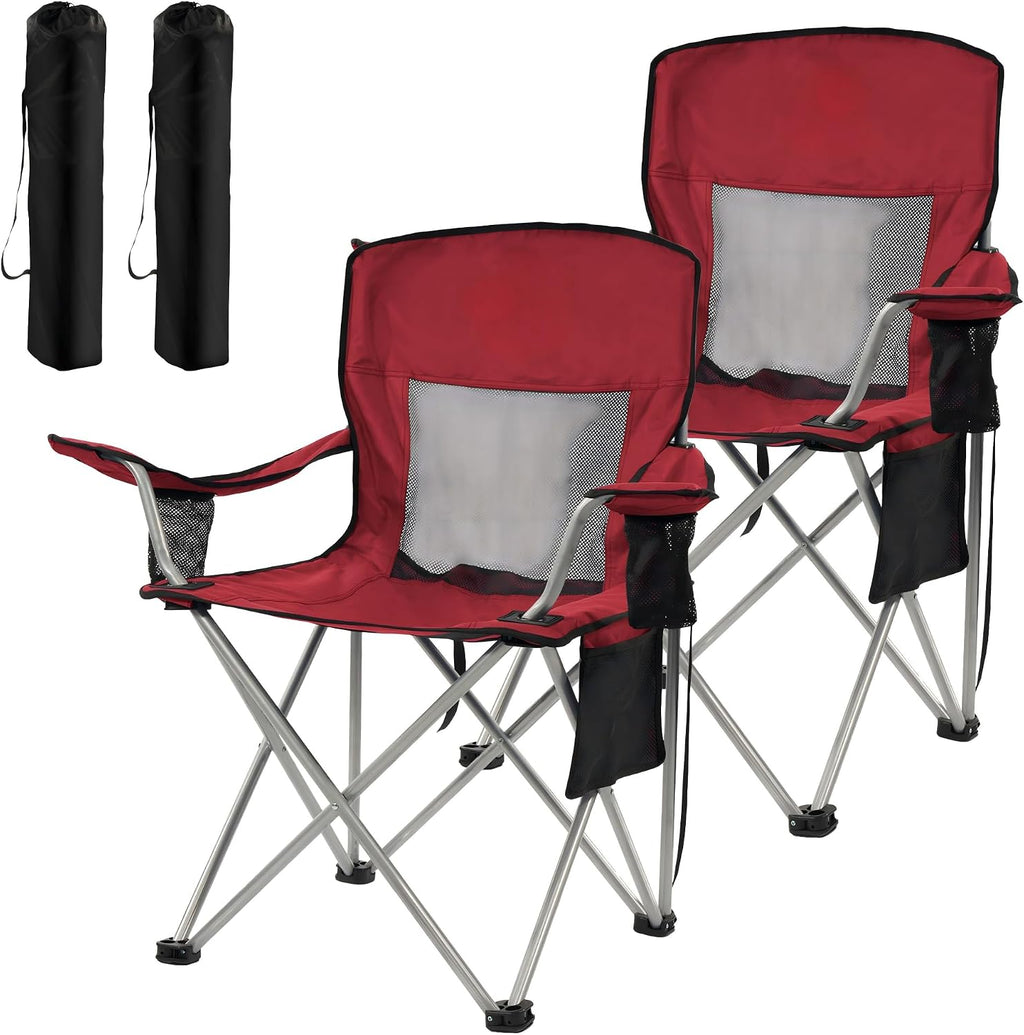 HULKFIT 2 Pack Folding Camping Chair – Heavy Duty Portable Outdoor Beach Chair for Adults with Breathable Mesh Back, Cup Holder & Carry Bag – Ideal for Backyard, Tailgating, Hiking & Travel,Black