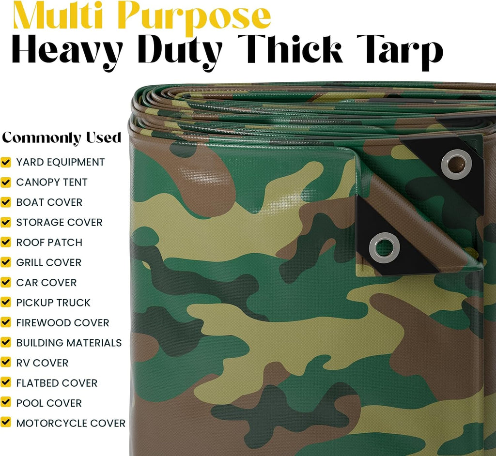 Core Tarps Extreme Heavy Duty 20 Mil Tarp Cover, Waterproof, UV Resistant, Rip and Tear Proof, Poly Tarpaulin with Reinforced Edges for Roof, Camping, Patio, Pool, Boat (Camouflage/Green 12′ X 12′)