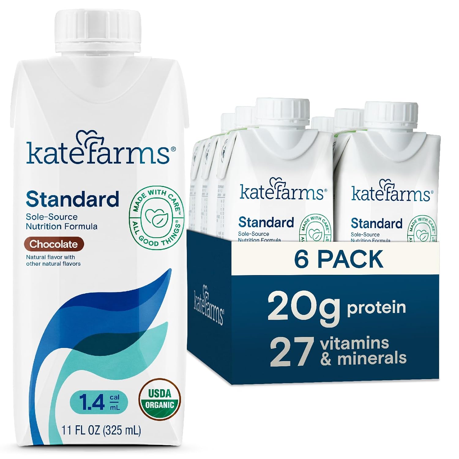 KATE FARMS Organic 1.4 High Calorie Shake, Vanilla, 20g Protein, 6 Pack