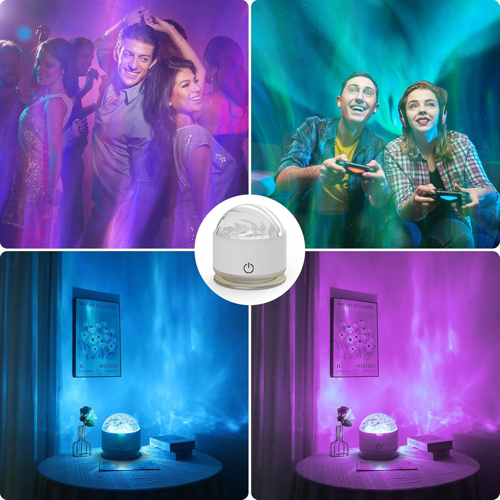 HUMIIEYE Northern Light Projector, Battery Operated Aurora Night Light, 16 Colors Galaxy Lamp Ocean Wave Ceiling Projector Mood Ambient Lighting for Bedroom Party Adults Kids Room Toddler Girl Gift