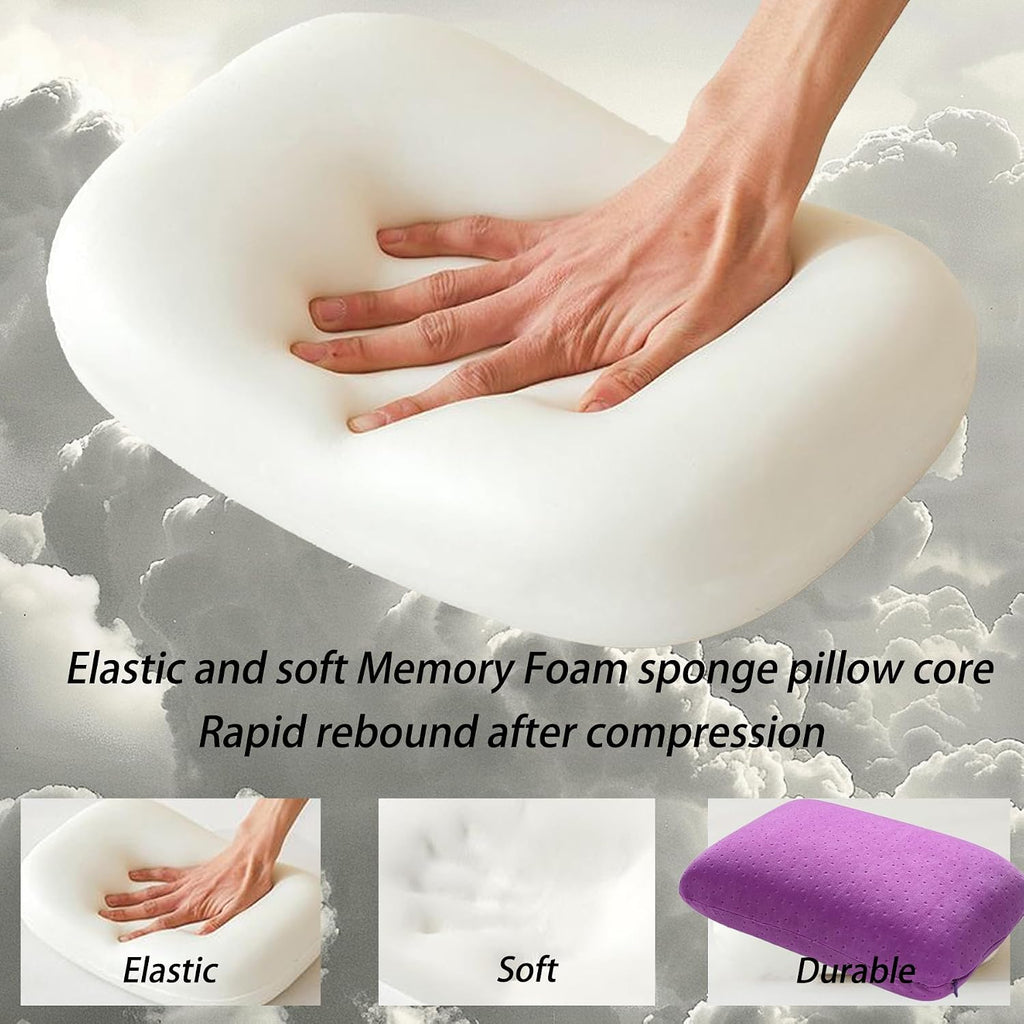 Travel Pillow Small Camping Pillow Memory Foam Bed Neck Soft Home Pillow Lightweight Easy to Carry Removable Pillow Cover for Travel,Sleeping,Nap and Neck,Knee,Leg,Lumbar Support Pillow (Purple)