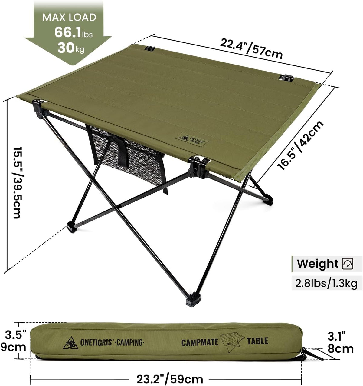 ONETIGRIS Foldable Camping Table, Lightweight Portable Table Sturdy & Quick Setup, Holds Up to 66 lbs, Perfect for Camping, Hiking, Backpacking, Picnic, Beach, Travel