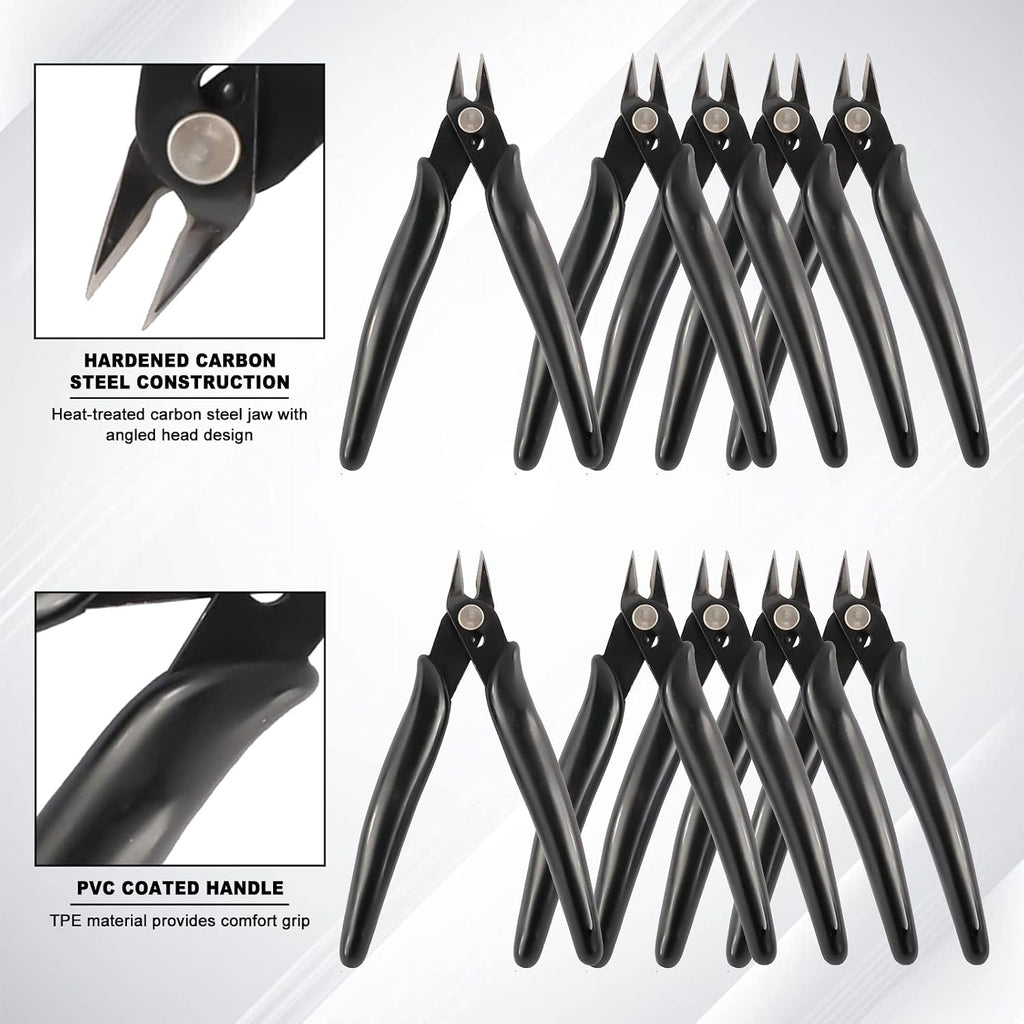 YaeCCC 10 Pack Wire Cutters Black Diagonal Cutting Pliers for Electronic, Model, Jewelry Making, 170 Flush Cutter 5 inch