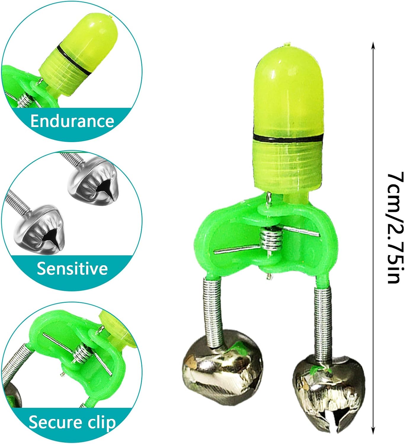 OHOH LED Night Fishing Rod Bite Bait Alarm Light with Twin Bells Ring Fishing Bite Alarm Indicator On Fishing Rod