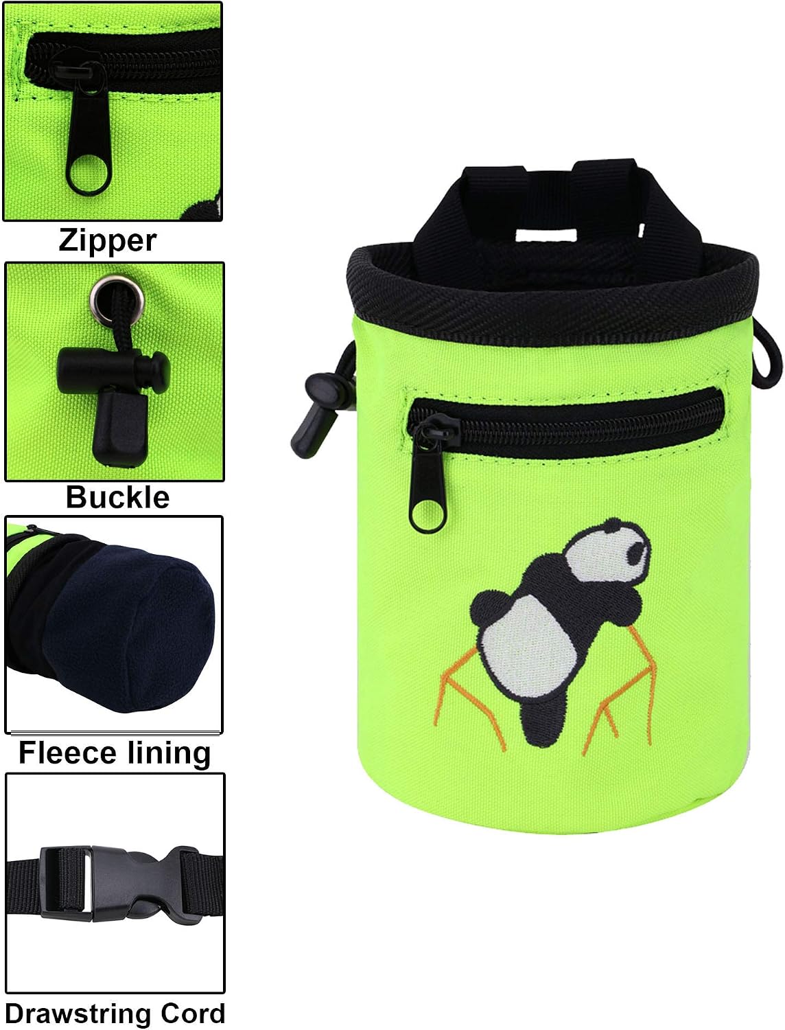 AMC Rock Climbing Panda Design Chalk Bag with Adjustable Belt