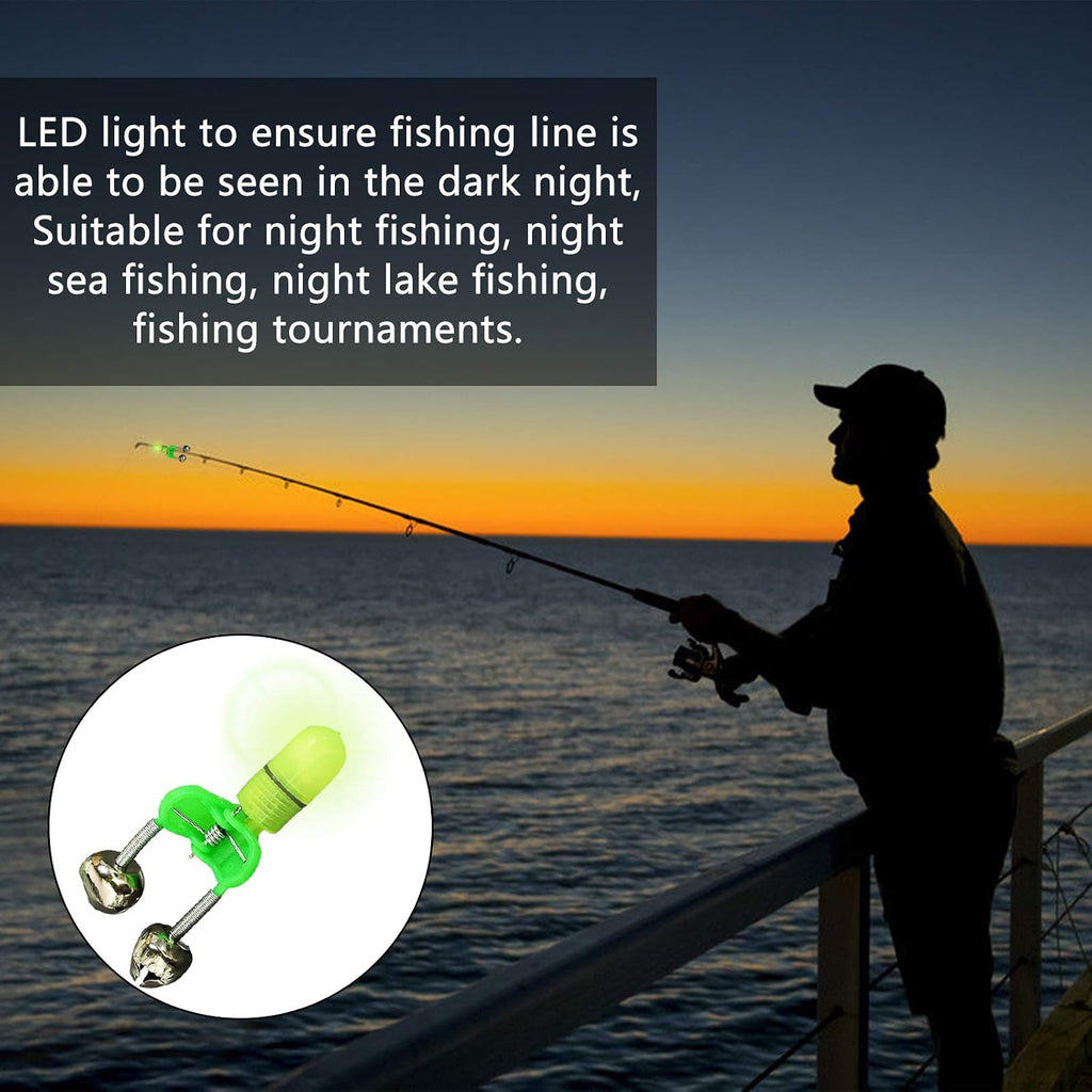 OHOH LED Night Fishing Rod Bite Bait Alarm Light with Twin Bells Ring Fishing Bite Alarm Indicator On Fishing Rod