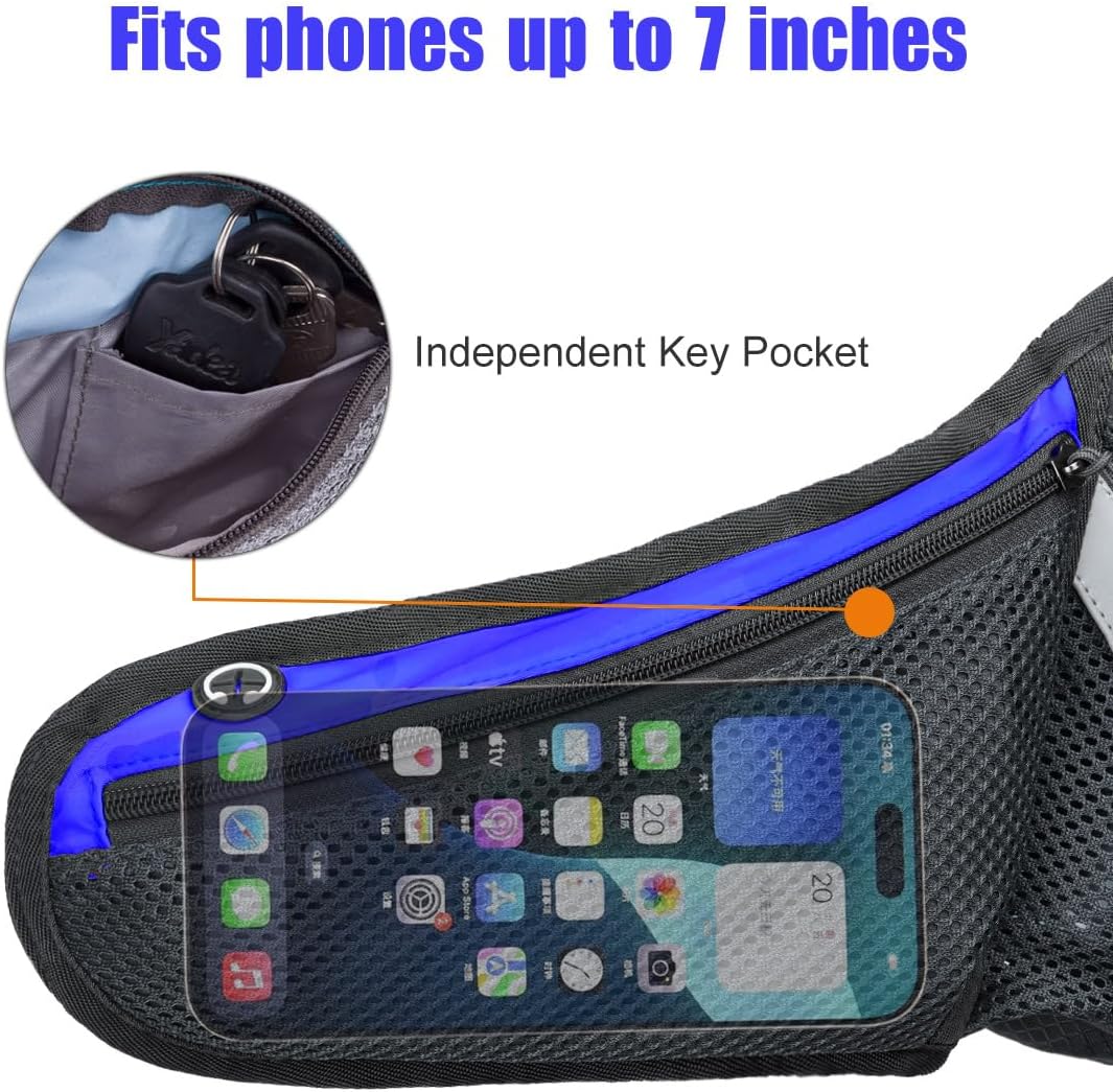 PYFK Running Belt Hydration Waist Pack with Water Bottle Holder for Men Women Waist Pouch Fanny Bag Reflective