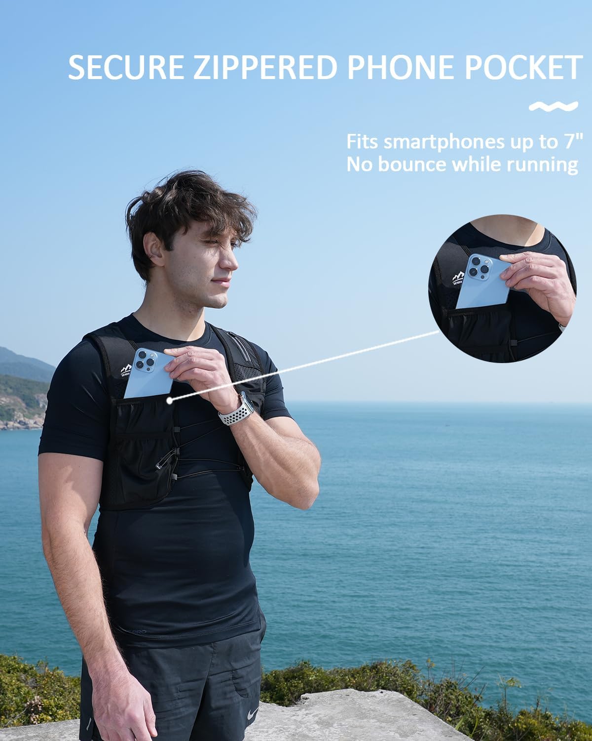 Zelvot Running Vest for Women Men, US Patent, Adjustable Chest Straps Running Hydration Vest with 500ml Soft Flask, Lightweight Reflective Hydration Backpack for Marathon