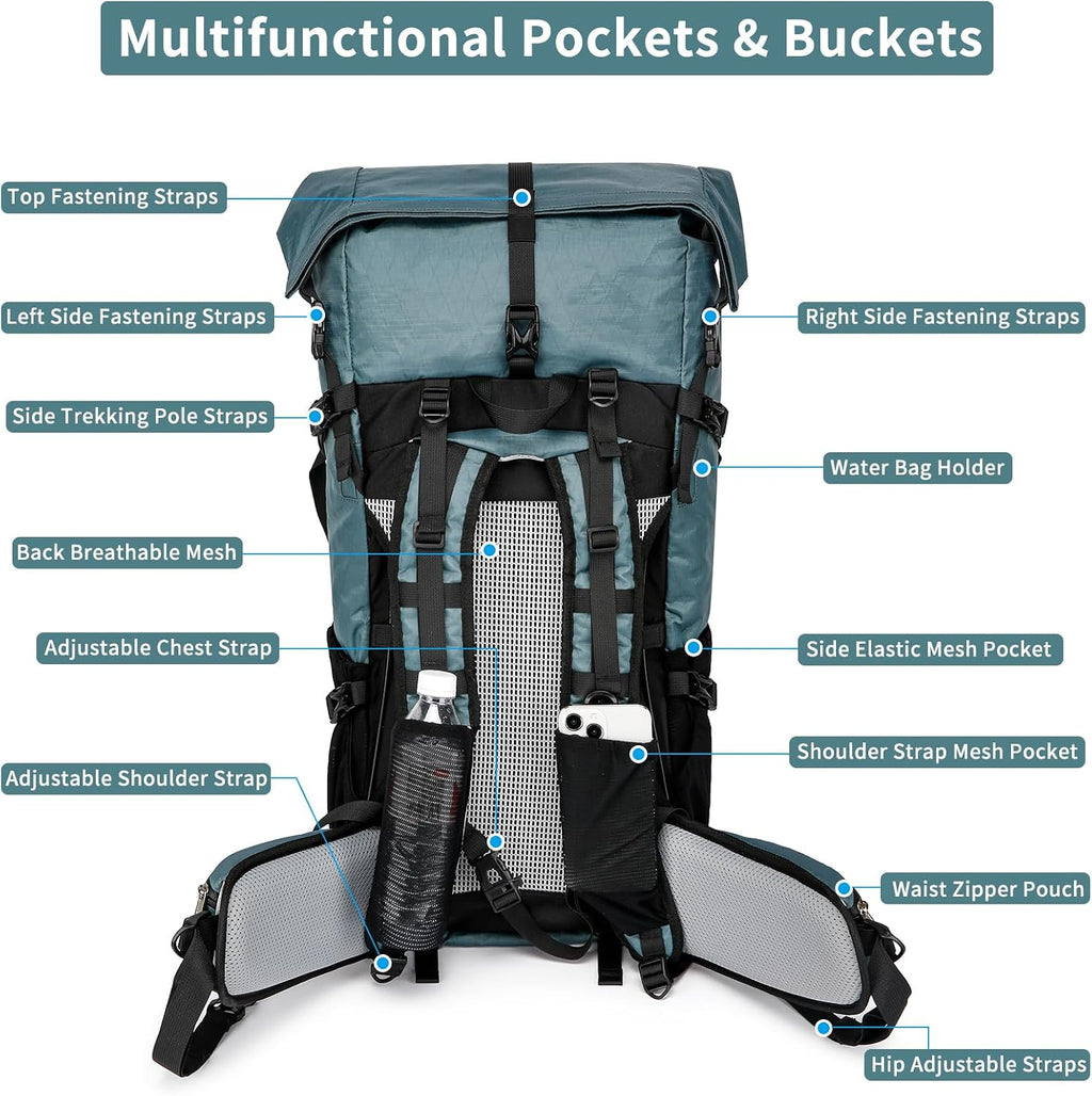 Hiking Backpack,40L to 50L Extra Large Capacity Hiking Bag,Internal Frame Camping Backpack,Upgraded X-PAC Lightweight Sport Daypack Travel Backpack Fit For Mountain Climbing Camping(Grey Green)