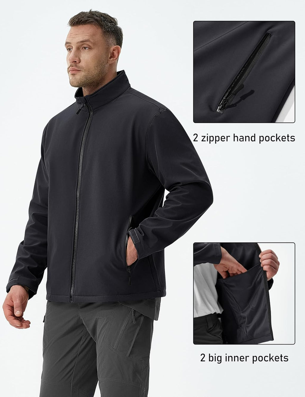MAGCOMSEN Men's Fleece Lined Softshell Jacket Lightweight Waterproof Windbreaker Zip Up Winter Rain Coat Tactical Hiking