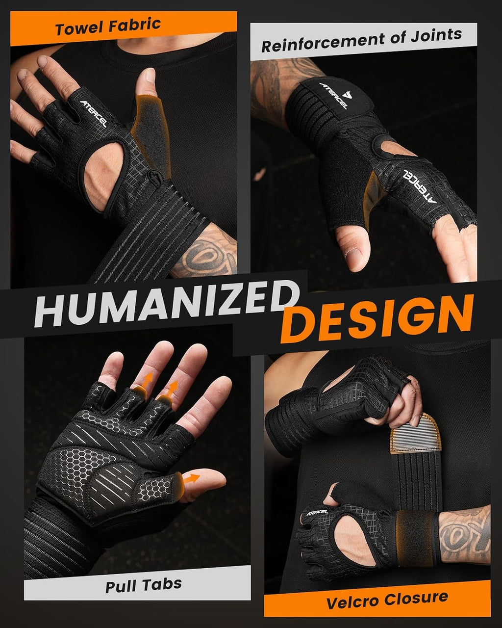 ATERCEL Gym Gloves for Men with Wrist Support, for Workout Weight Lifting