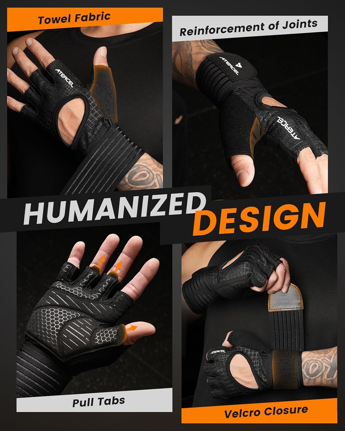 ATERCEL Gym Gloves for Men with Wrist Support, for Workout Weight Lifting