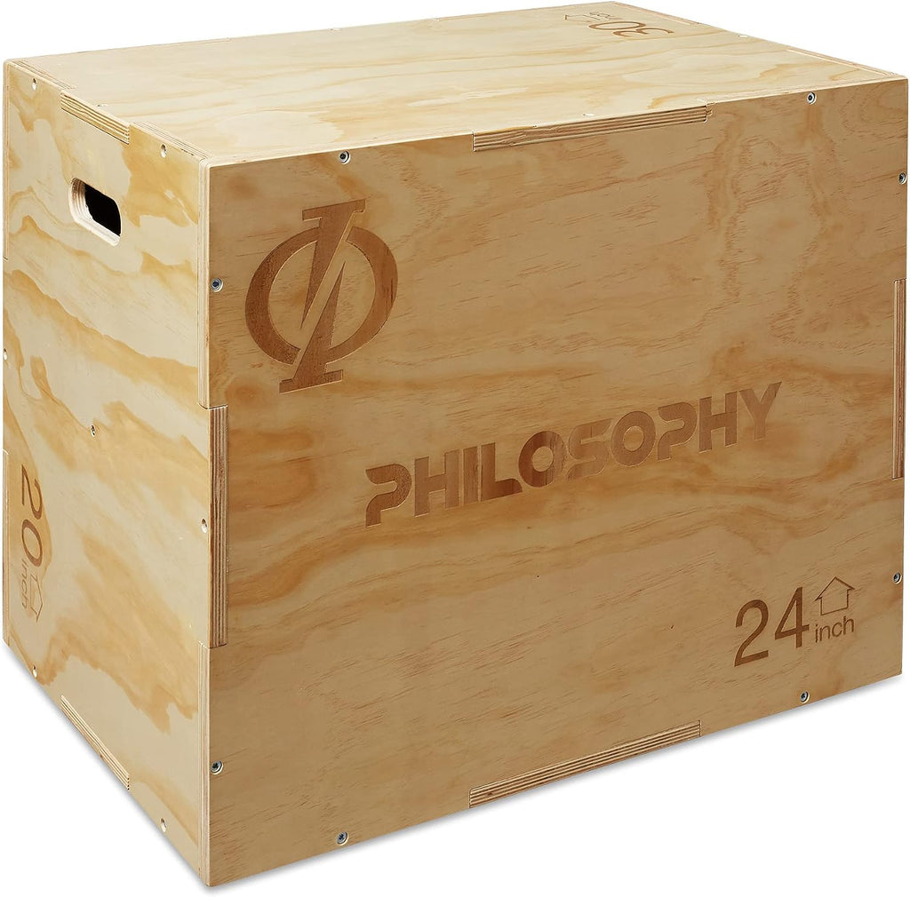 Philosophy Gym 3-in-1 Wooden Plyo Box, Wood Plyometric Jump Box Platform for Home Gym, HIIT, Jumps, Step-Ups, and Strength Training