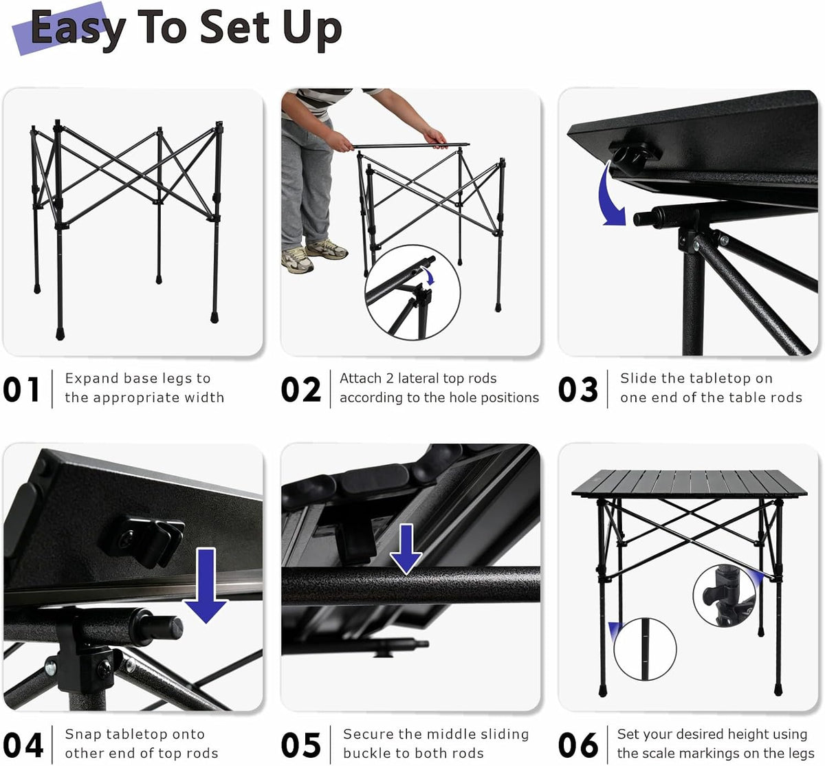 Byliable Folding Camping Square Table, Portable Aluminum for Outdoor, Black