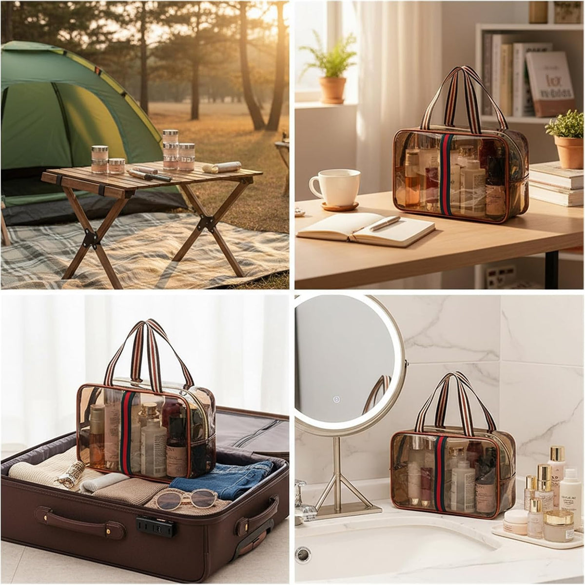 ANIS·KEBBR Retro Clear Makeup Bag, Waterproof Large Zipper Toiletry Organizer for Travel