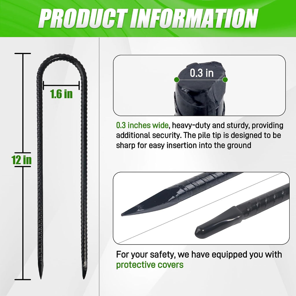Anothera 8 Pack U Hooks Metal Stakes, 12 Inch Heavy Duty Rebar Stakes