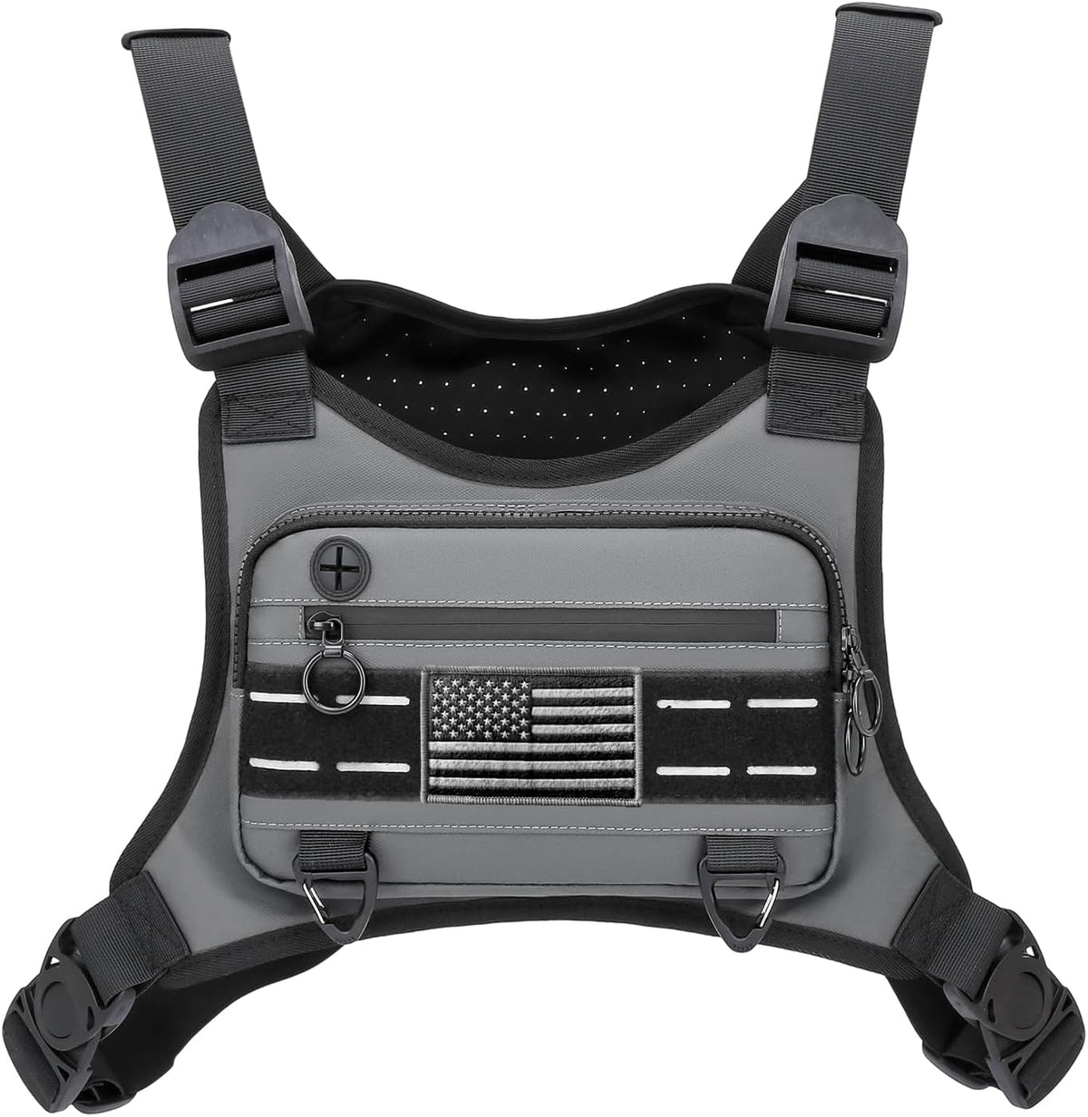 Muserise Sports Chest Bag For Men Women, Water Resistant Lightweight Front Chest Pack, Running Vest Bag With Built-In Phone Holder & Extra Storage For Workouts, Running, Cycling (Olive)