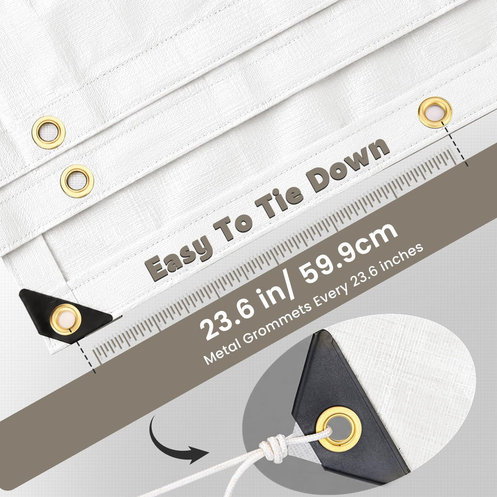 Keten Tarps Heavy Duty Waterproof 12x20 Feet, Extra Thick 16 Mil (White)