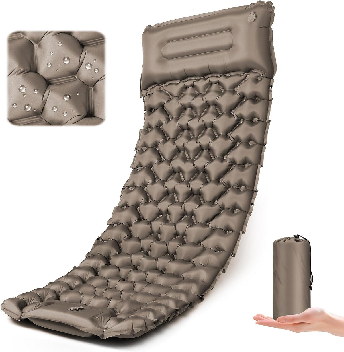 Sleeping Pad,Inflatable Camping Mat with Pillow & Foot Pump-Green