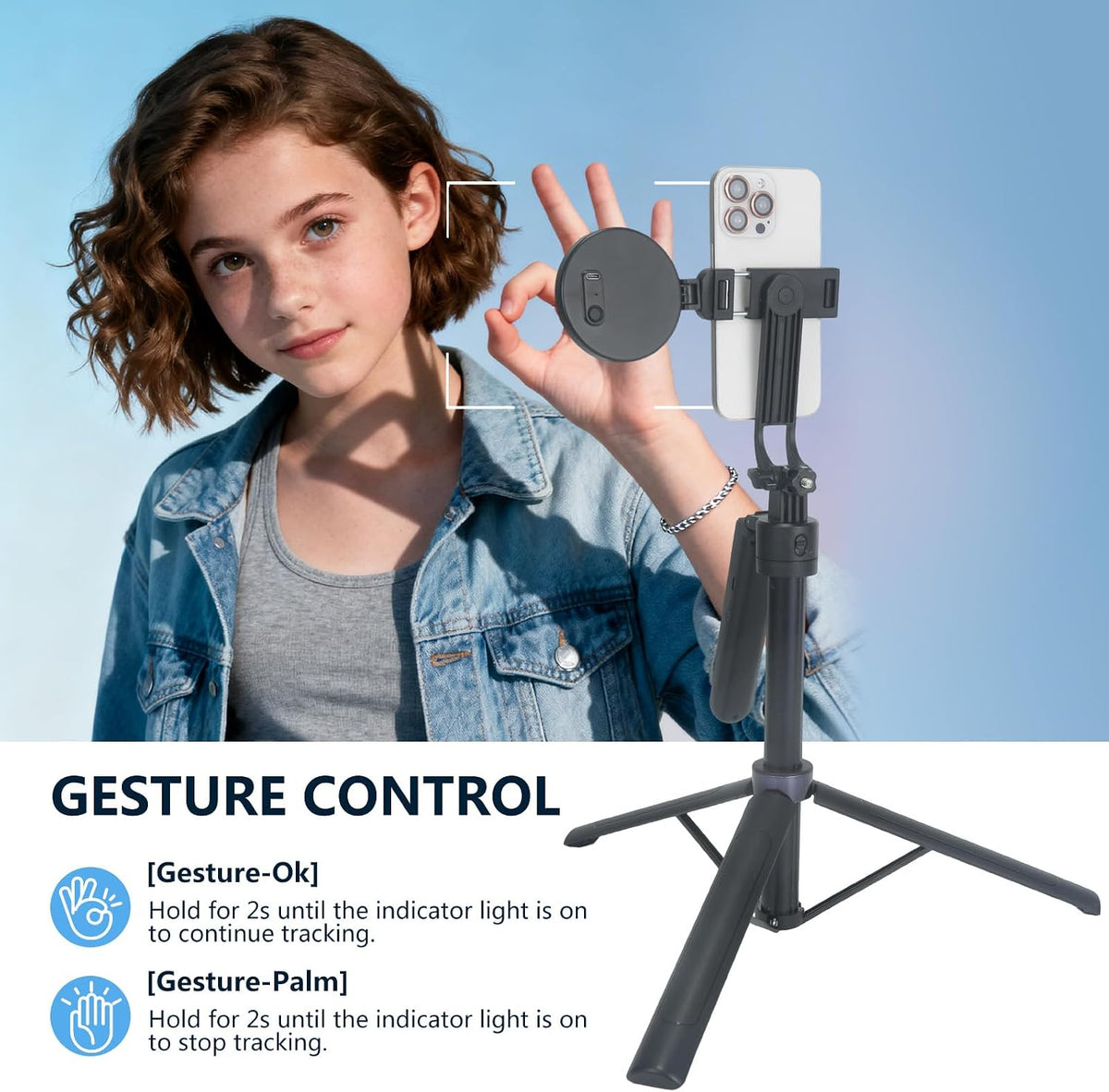 Auto Face Tracking Tripod for iPhone with Light and Remote Control