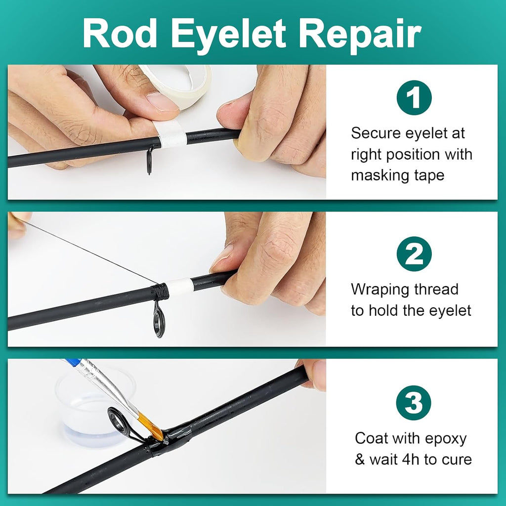 Fishing Rod Repair Kit - 3-in-1 Fishing Pole Complete Supplies Kit