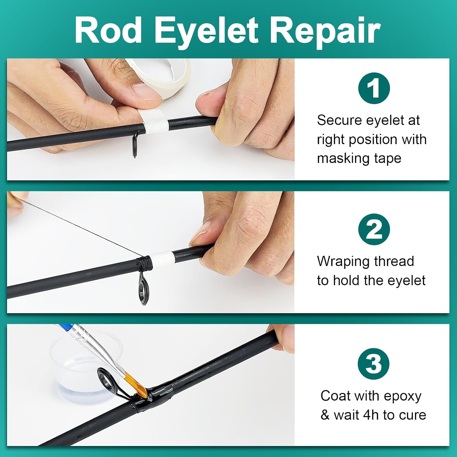 Fishing Rod Repair Kit - 3-in-1 Fishing Pole Complete Supplies Kit