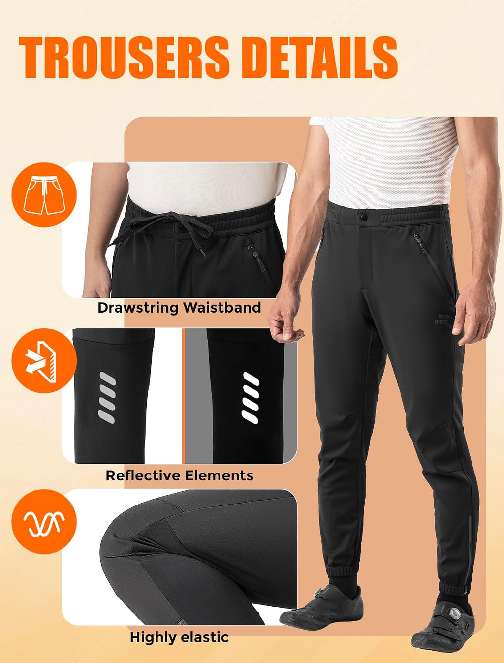 ROCKBROS Men's Winter Cycling Pants Thermal Water-Resistant Joggers