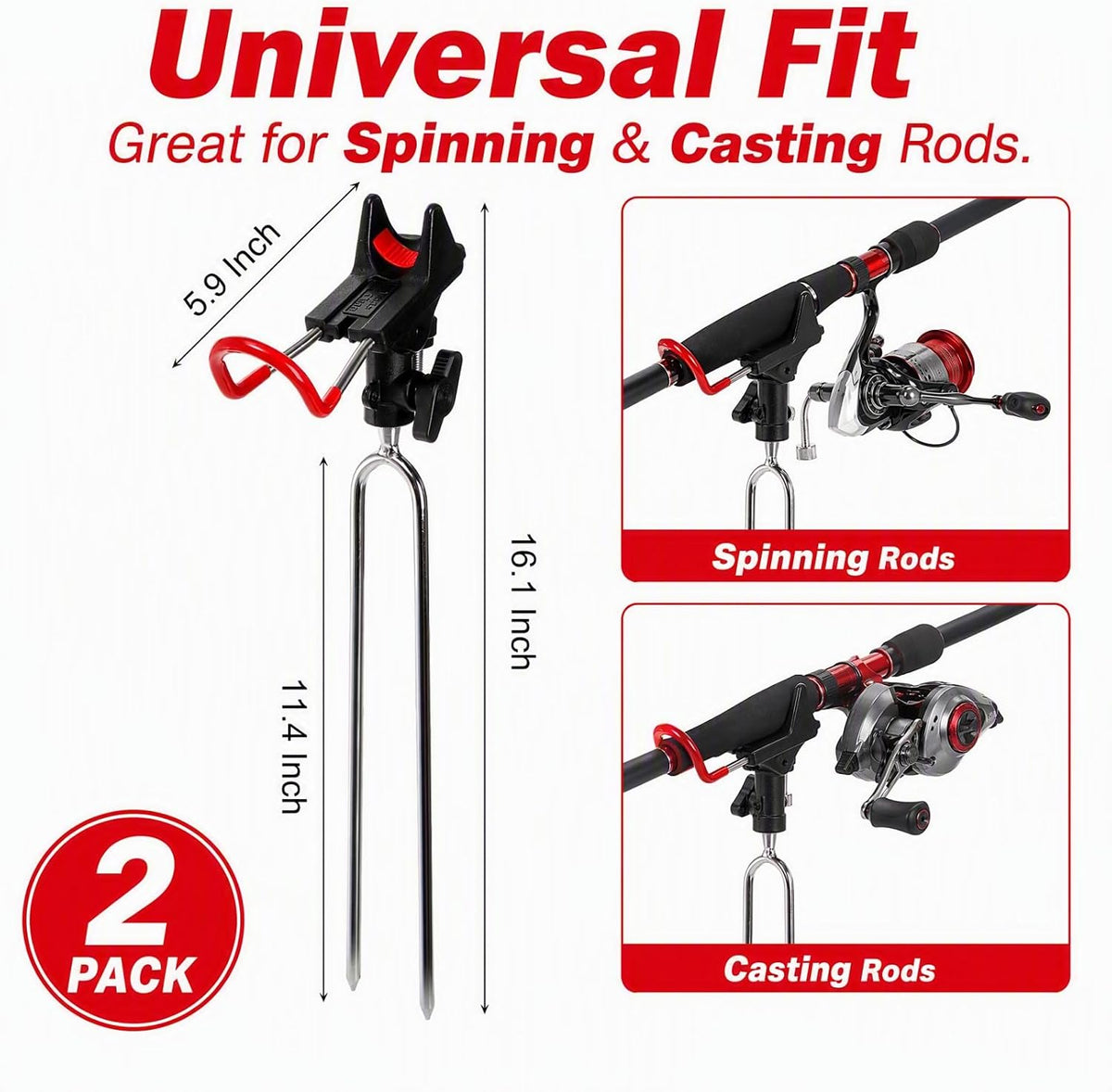 Nicunom 2 Pack Fishing Rod Holders - 360 Degree Adjustable Fishing Pole Rack Stand for Bank, Beach, Ground, Gifts for Men