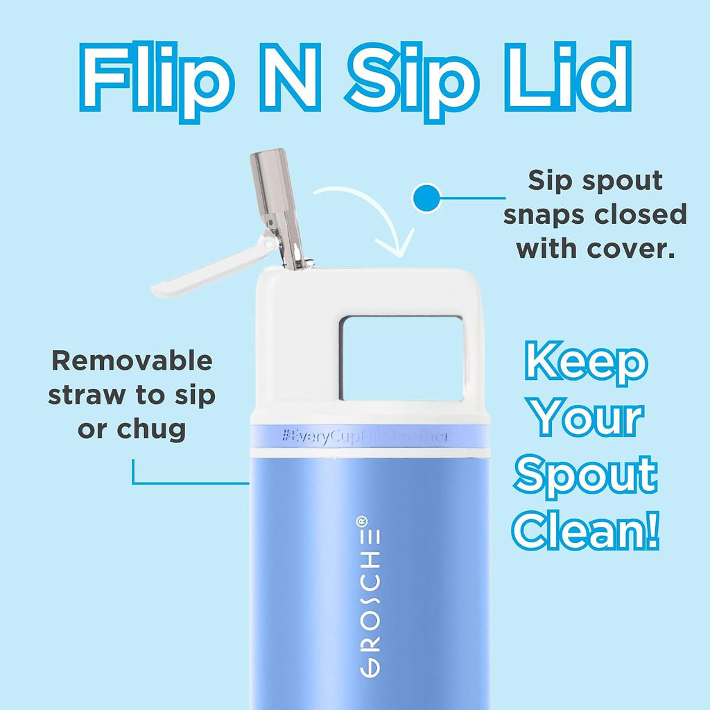 GROSCHE Alpine Shimmer Flip N Sip Bottle with Straw Lid, Lagoon Blue, 20 oz
