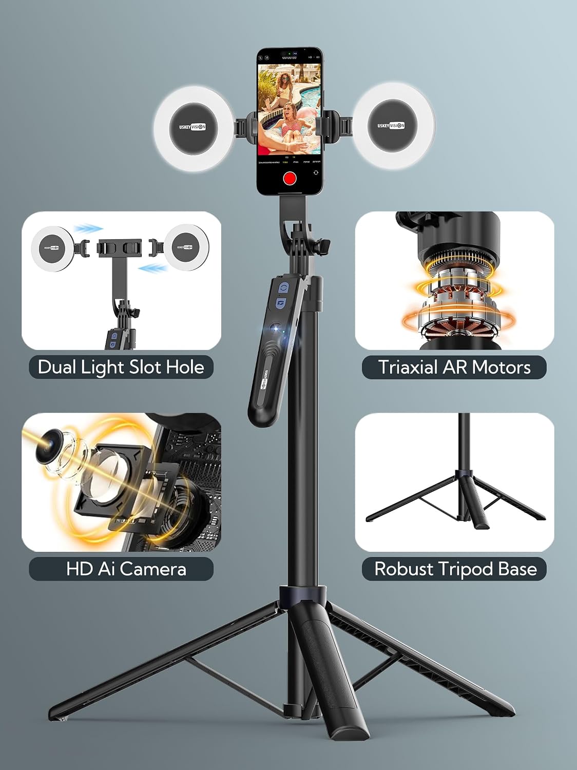 USKEYVISION 70.9" Auto Face Tracking Tripod 360° Rotation w/Light(UTK-02)