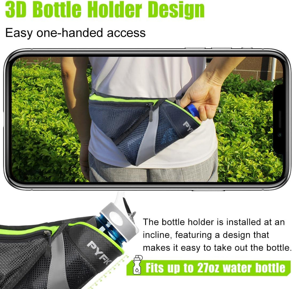 PYFK Running Belt Hydration Waist Pack with Water Bottle Holder for Men Women Waist Pouch Fanny Bag Reflective