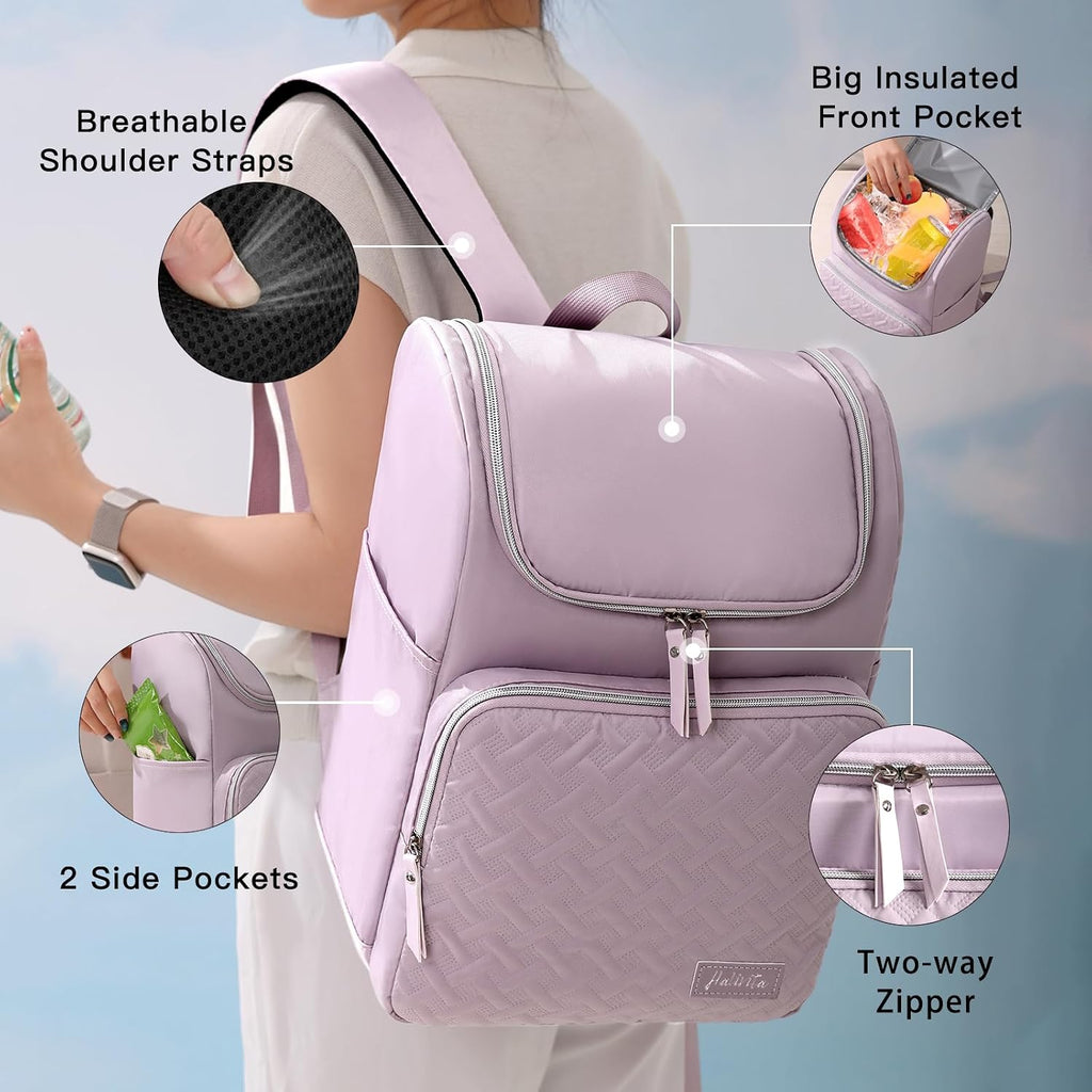 Cooler Backpack Insulated Leak Proof 33 Cans, Waterproof Hiking Backpack Cooler Soft Cooler Bag Lunch Backpack for Women Picnic Camping Beach, Purple