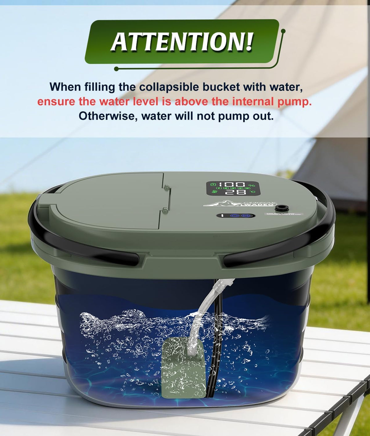 WADEO Portable Shower for Camping with 20L Bucket, 13000mAh Rechargeable