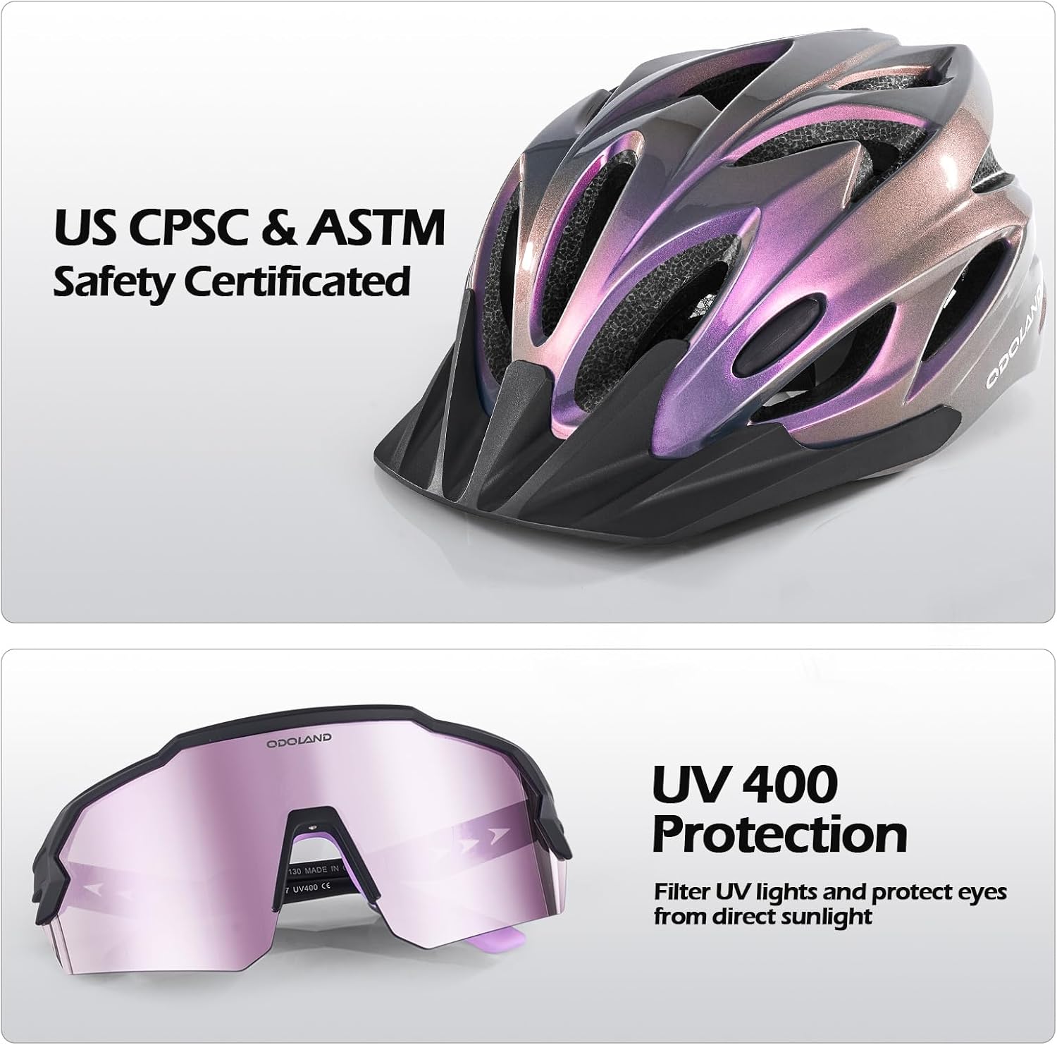 Odoland Adult Bike Helmet with Cycling Sunglasses Set for Men & Women