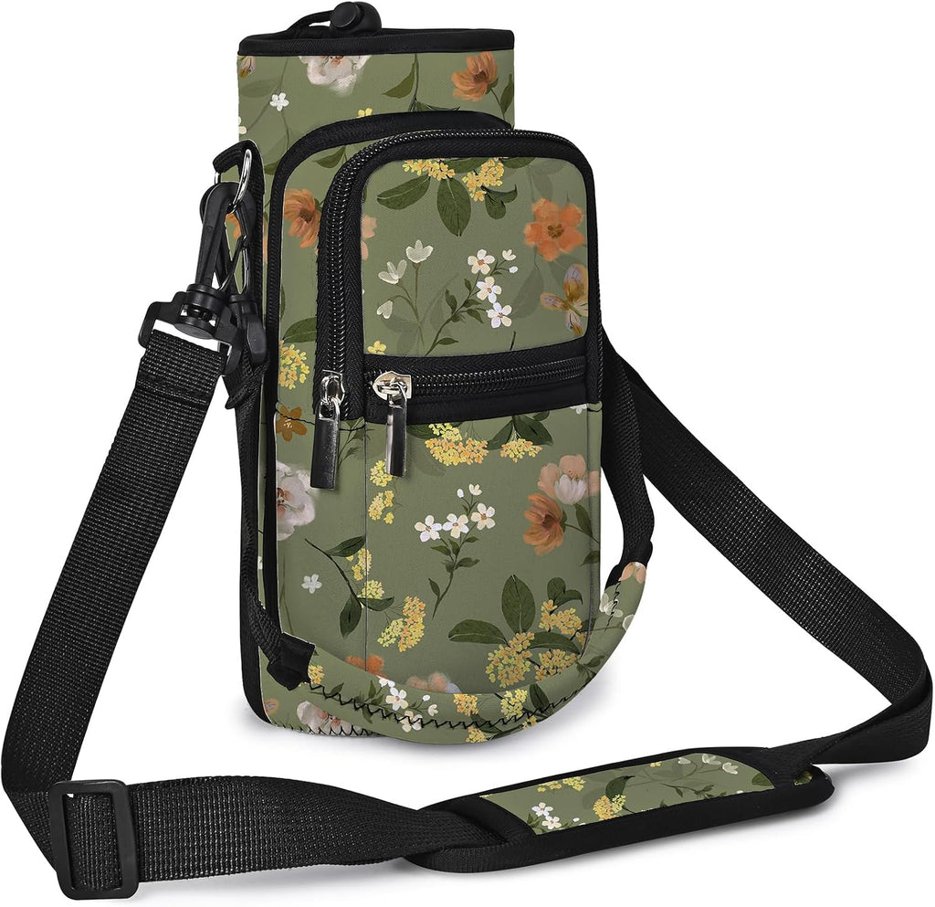25/32/40/64oz Water Bottle Bag Holder Carrier-Insulated Crossbody Sling Case Sleeve with Strap & Pockets for Men Women Gym Cycling Travel Walking Hiking Camping