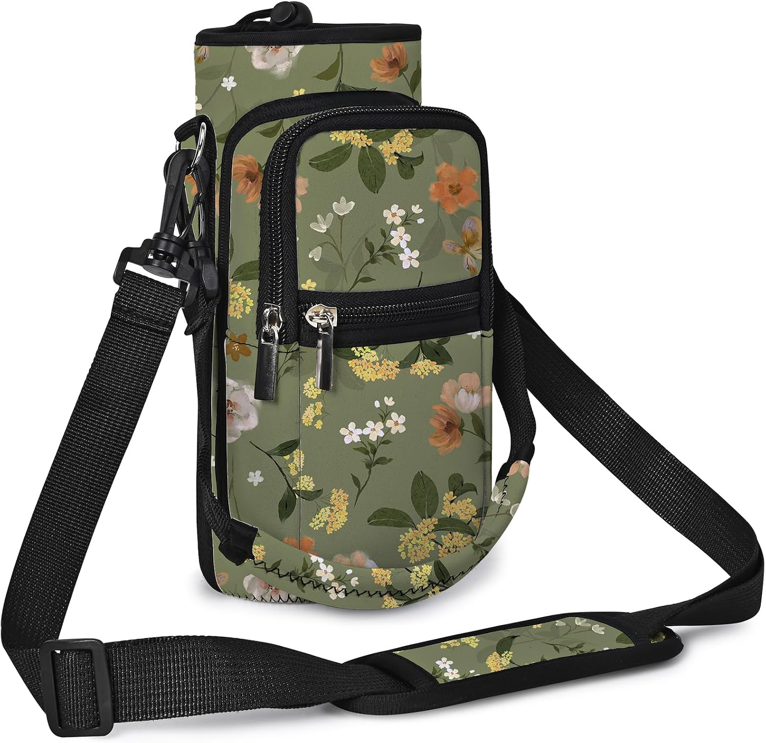25/32/40/64oz Water Bottle Bag Holder Carrier-Insulated Crossbody Sling Case Sleeve with Strap & Pockets for Men Women Gym Cycling Travel Walking Hiking Camping