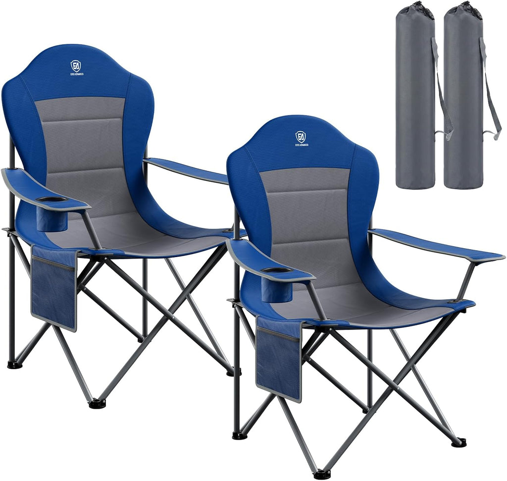 EVER ADVANCED Folding Camping Chair with High Back Padded 2 Pack Oversized Portable Lawn Chairs Lightweight Sturdy Steel Foldable Outdoor Camp Chair for Adults,Grey