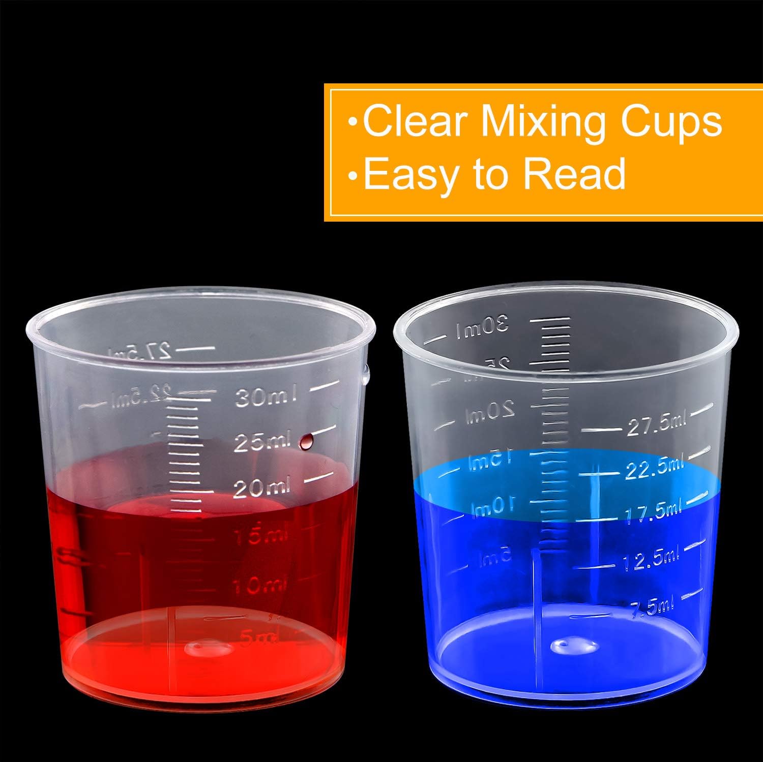 Coopay 50 Pack 30ml/1oz Plastic Graduated Cups Transparent Scale Clear Epoxy Mixing Cup with 100 Pack Wooden Stirring Sticks for Resin, Epoxy, Stain, Mixing Paint
