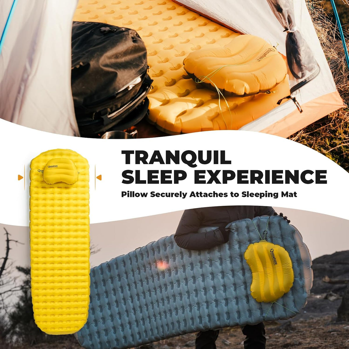 Ultralight Inflatable Camping Pillow, 70g Adjustable TPU Cushion, 20D Nylon Durable, Ergonomic Baffle for Neck & Lumbar, Compact for Hiking Airplane, Dawn Yellow
