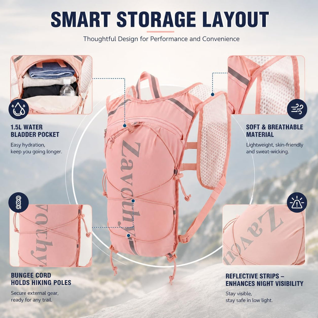 Zavothy Hydration Vest Pack with 1.5L Water Bladder, Lightweight 6L Hydration Backpack for Running, Hiking & Cycling, Breathable Reflective Hydration Vest for Men & Women