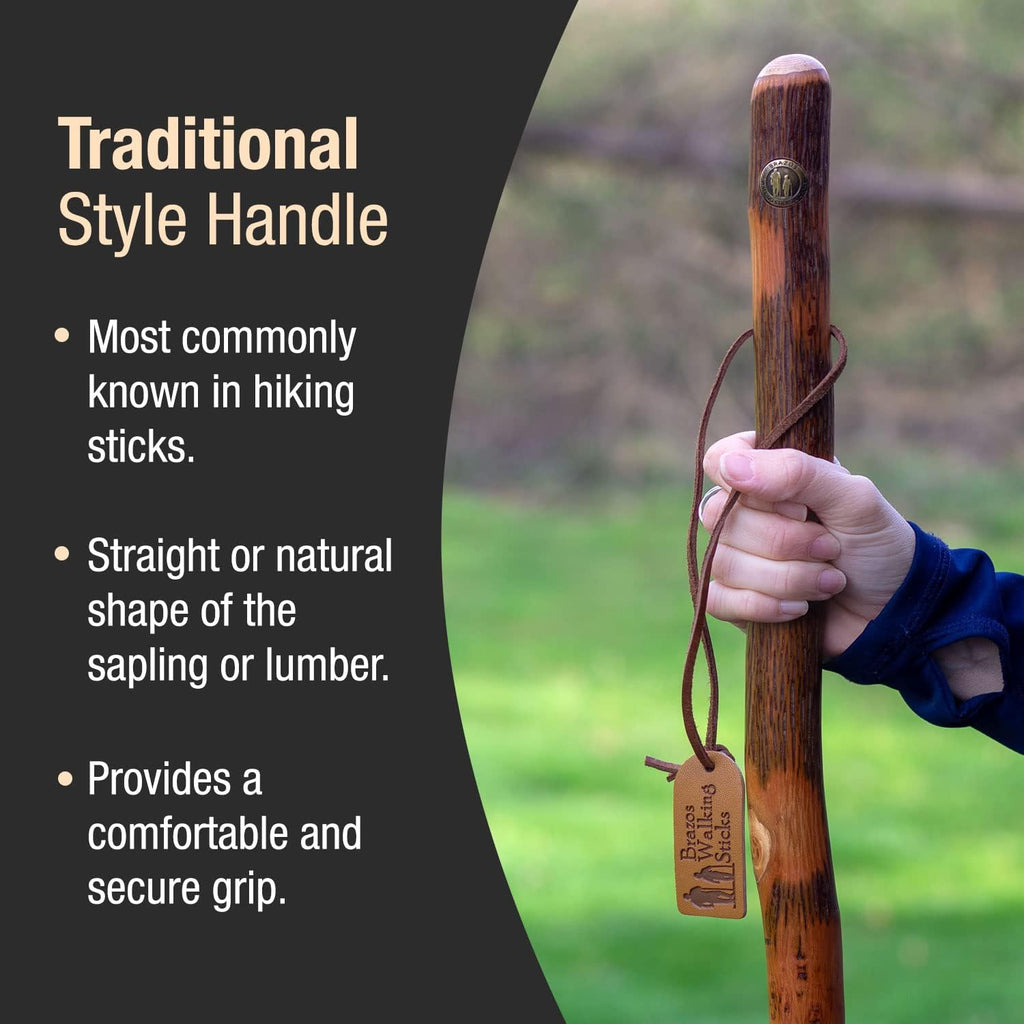 Brazos Rustic Wood Walking Stick, Hickory, Traditional Style Handle, for Men & Women, Made in The USA